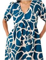 Fat Face Remi Shibori Dress UK 22R Teal Mix Cotton Pockets S/Sleeve BNWT RRP &pound;69 - 22 Plus