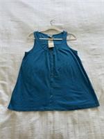 Fat Face BNWT Teal Blue 100% Cotton Jersey Button Down Vest Top Size 10 Airy - 10 Regular
