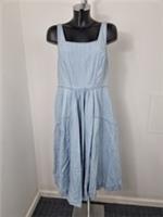 FATFACE Ladies Dress Light Blue Denim Pinafore Style Zip Close Full Skirt UK 16R - 16 Regular