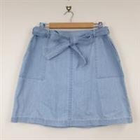 Fat Face Denim Skirt Women's UK 12 Light Blue A-Line Belted Pockets Mini - 12 Regular