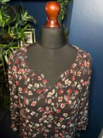 Fat Face Sadie Poppy Meadow Blouse 100% Viscose Womens Uk 12 Brown V Neck - 12 Regular