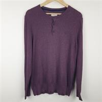 Fat Face Jumper Mens Large Red Grandad Collar Cotton Cashmere Cable Knit - L Regular