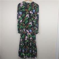 M&S x Ghost Dress Womens UK 10 Black Multi Floral Tiered Maxi Modest Feminine - 10 Regular