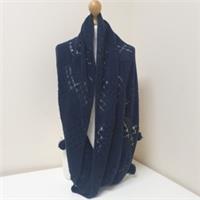 FatFace Snood Womens One Size Navy Crochet Chunky Knit Pom Pom Winter Scarf Boho