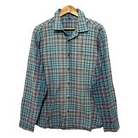 Mens Vintage Style Check Shirt Blue Green Cotton Long Sleeve Size L - L Regular