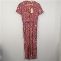 Fat Face Rachel Jumpsuit Womens UK 8 Brick Red Floral Tasselled Casual Boho - 8 Regular