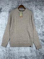 Fat Face Jumper Mens Extra Small Beige Aran 3D Fisherman Knit Sweater Pullover - XS Regular