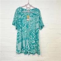 Fat Face Teal Blue & White T-shirt Tunic Paisley Boho UK size 20 New - 20 Regular