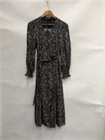 Fat Face Copper & Black Midi Dress Womens UK 8 Black BNWT Abstract Print Belted - 8 Regular