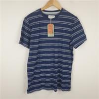 FAT FACE Striped T-Shirt Mens Small Navy Blue Striped Cotton Short Sleeve - S Regular