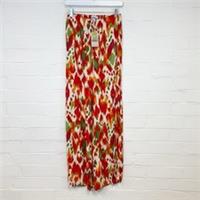 Fat Face Wide Leg Trousers UK 8 Ikat Print Red Orange Green Summer Lightweight - 8 Regular