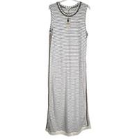 FatFace Midi Dress UK 14 Beachwear Knitted Cotton Stripe Cream Stone Black Boho - 14 Regular