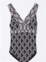 FatFace Womens Black Geometric Swimsuit in Geometric