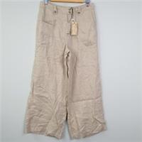Fat Face Taylor Trousers Womens UK 10 Beige Linen Wide Leg Patch Pocket Summer - 10 Regular
