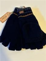 Fat Face mens navy fingerless overflap gloves knitted wool blend NWT one size