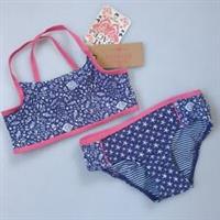 New Fat Face Girls Bikini Set Age 4-5 Sun Protection UPF 40 Floral Fish