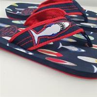 New Fat Face Flip Flops Kids Size 3-3.5 Surf & Shark Navy & Red Toe Post