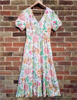 Fat Face Ivory Multi Floral Paradise Vivvie Summer Midi Maxi Dress size 12 40 R - 12 Regular