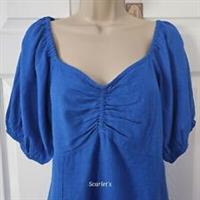 Fat Face Alice Top Cobalt Blue Size 10 Sweetheart Puff Sleeve Shirred Back BNWT - 10 Regular