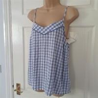 Fat Face Sleepwear Top Cami Size 10 Blue Check Chambray New Adjustable Straps - 10 Regular