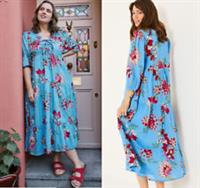 FAT FACE Bright Blue Red Floral Print Cotton Frankie Midi Maxi Dress size 10 R - 10 Regular
