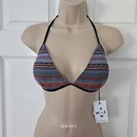 Fat Face Bikini Top Size 14 Jacquard Tie Halterneck Moulded Cups BNWT - 14 Regular