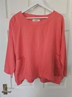 Fat Face Linen Top Coral Pink Ophelia Size 12 Oversized Lagenlook Pockets New - 12 Regular
