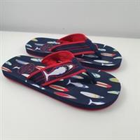 Fat Face Flip Flops Kids Size 3-3.5 Surf & Shark Navy & Red Toe Post New