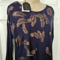 Fat Face Saffia Top Feather Foil Print Navy & Gold Size 10 Copper & Black New - 10 Regular