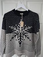 Fat Face Snowflake Jumper Christmas Size 10 Blue & Beige Wool Blend BNWT - 10 Regular