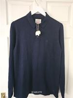 Fat Face Polo Shirt Jumper Men's Size XS P2P 20" Wool & Cotton Navy Long Sleeves - XS Regular