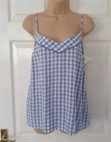 Fat Face Sleepwear Top Cami Size 10 Blue Check Chambray New Adjustable Straps - 10 Regular