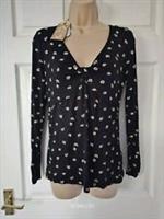 Fat Face Rhian Top Twist Size 8 Black Floral Jersey New With Tags Rrp £32.50 - 8 Regular