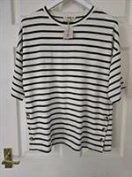 Fat Face Kiki Top Size 16 Stripe Button Detail On Sides New Cotton Short Sleeves - 16 Regular