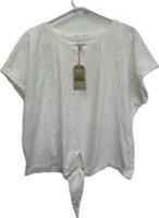 Brand New Fat Face Broderie Anglaise White Cotton Tie Front T-Shirt Top Size 16 - 16 Regular