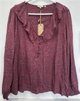 NEW Fat Face Hettie Heritage Pink Ruffle Blouse Top Size 18 Long Sleeve - 18 Regular