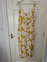 Fat Face Corey Dress Size 16 Button Front Shirred Back Yellow Floral Pockets - 16 Regular