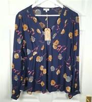 Fat Face Blouse Top Twilight Blooms Size 12 Blue Floral Pleated V Neck New - 12 Regular