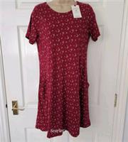 Fat Face Simone Dress Size 10 Tunic Batik Posy Burgundy Pockets New With Tags - 10 Regular