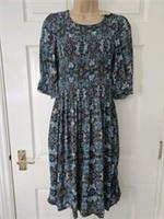 Fat Face Pacey Dress Size 8 Teal Green Shirred Bodice Pockets Lightweight - 8 Regular
