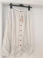 FAT FACE IVORY BLUE LINEN MIX STRIPE SUMMER SKIRT SIZE 12 NEW WITH TAGS - 12 Regular