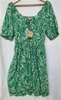 LADIES FAT FACE GREEN/WHITE LINEN FLORAL DRESS. SIZE 12. BNWT. W POCKETS. - 12 Regular