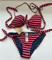 NEW Fat Face Navy Pink Stripe Plunge Side Tie Bikini Size 8 Swimwear - 8 Regular