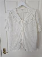 Fat Face Talia Blouse Top Size 16 Broderie Anglaise Ivory Button Front With Cami - 16 Regular