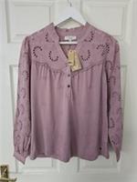 Fat Face Kerry Top Broderie Anglaise Size 8 Dusky Pink Long Sleeves New With Tag - 8 Regular