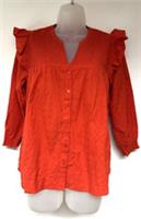 New! Fat Face UK8 bright red Jay frill trim 3/4 sleeve cotton blouse - UK 8. Eu 36. US 4. Regular
