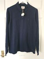 Fat Face Polo Shirt Jumper Men's Size XS P2P 20" Wool & Cotton Navy Long Sleeves - XS Regular