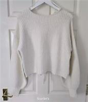 Mark Heyes Cropped Jumper Fixed Bow Back Cream Size 10 Oversized Long Sleeves - 10 Regular