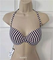 Fat Face Bikini Top Breton Plunge Size 16 Halterneck Moulded Cups New With Tags - 16 Regular
