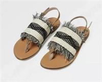 NEW Fat Face Penarth Woven Black Cream Raffia Flat Sandals -Sz 39 / UK 6